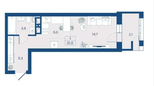 Планировка евро-однокомнатной 31 м²